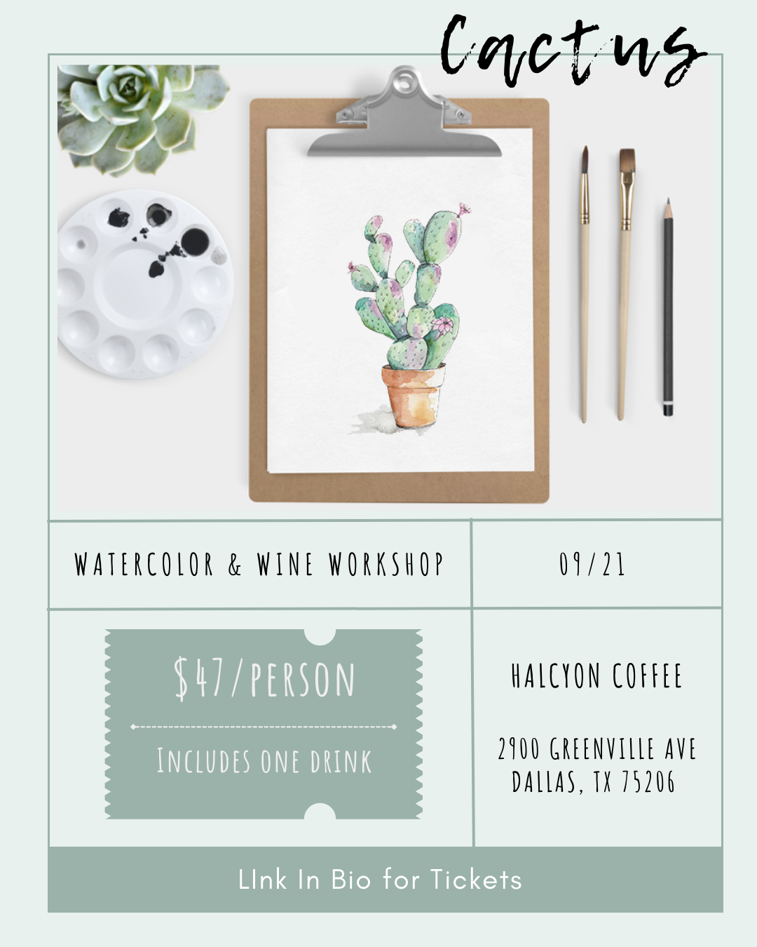 9/21 Cactus Watercolor & Wine Workshop