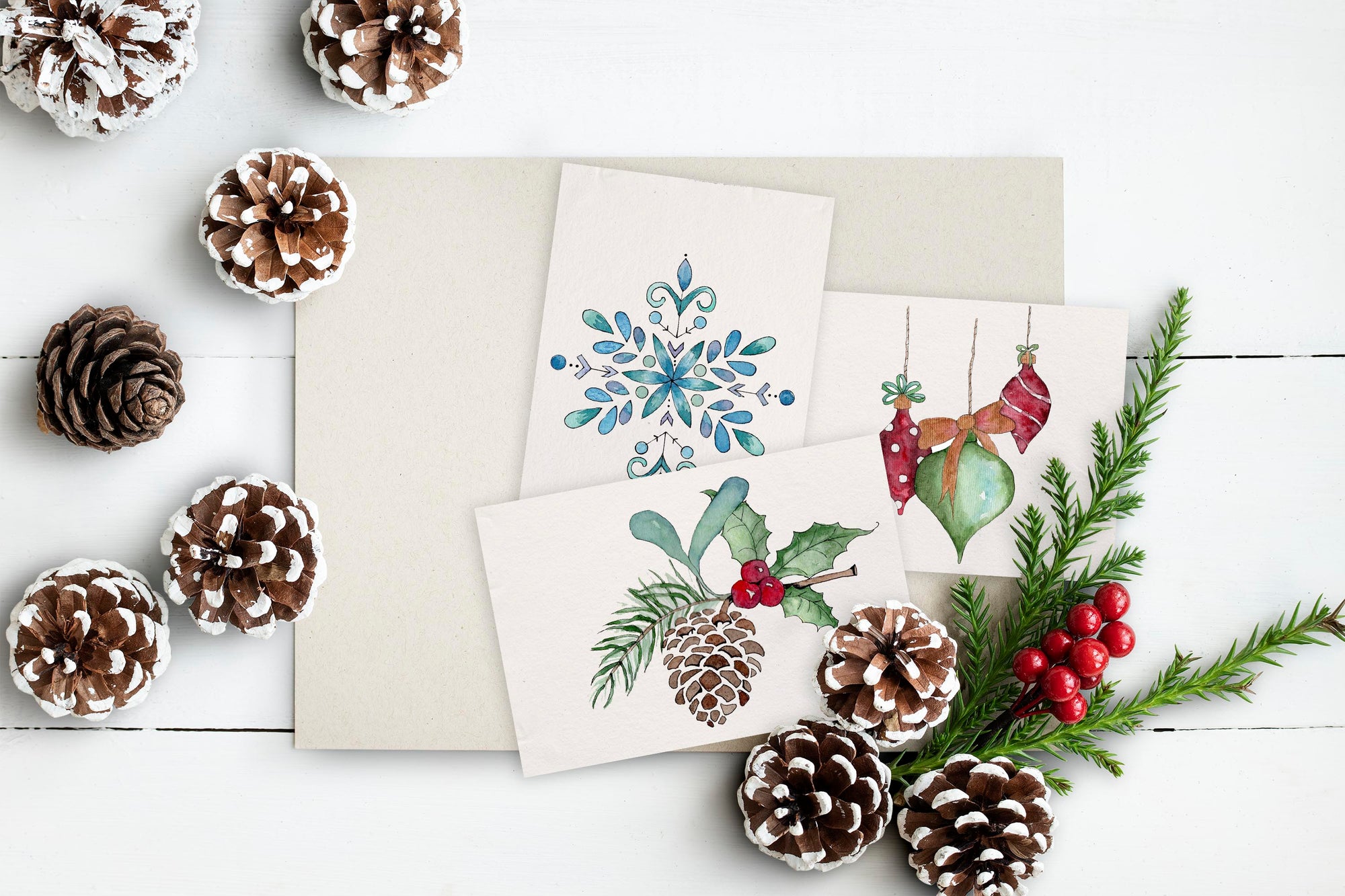 Watercolor Holiday Cards Set