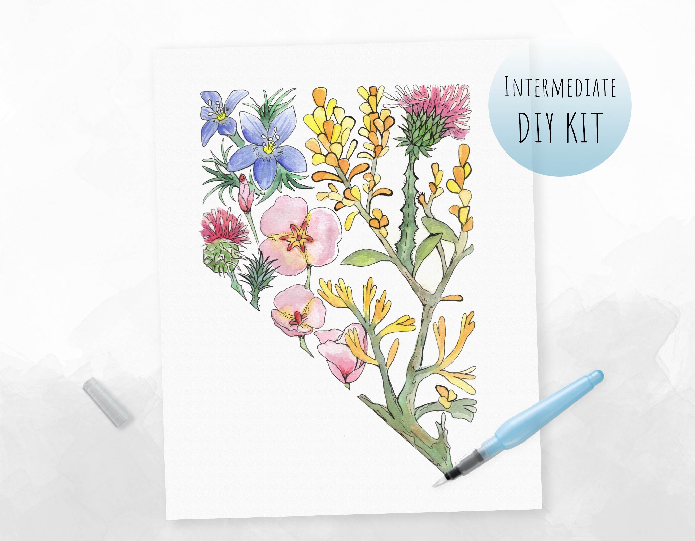 DIY KIT Watercolor New Mexico Wildflowers adult Paint Kit 