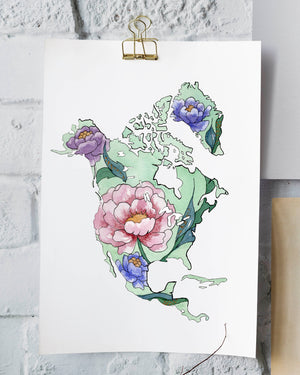North America Map in Floral