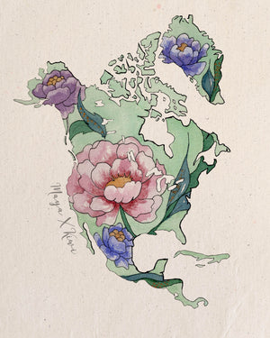 North America Map in Floral